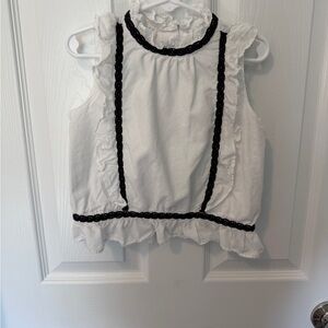 Janie and Jack White Sleeveless Ruffle Top with Black Trim